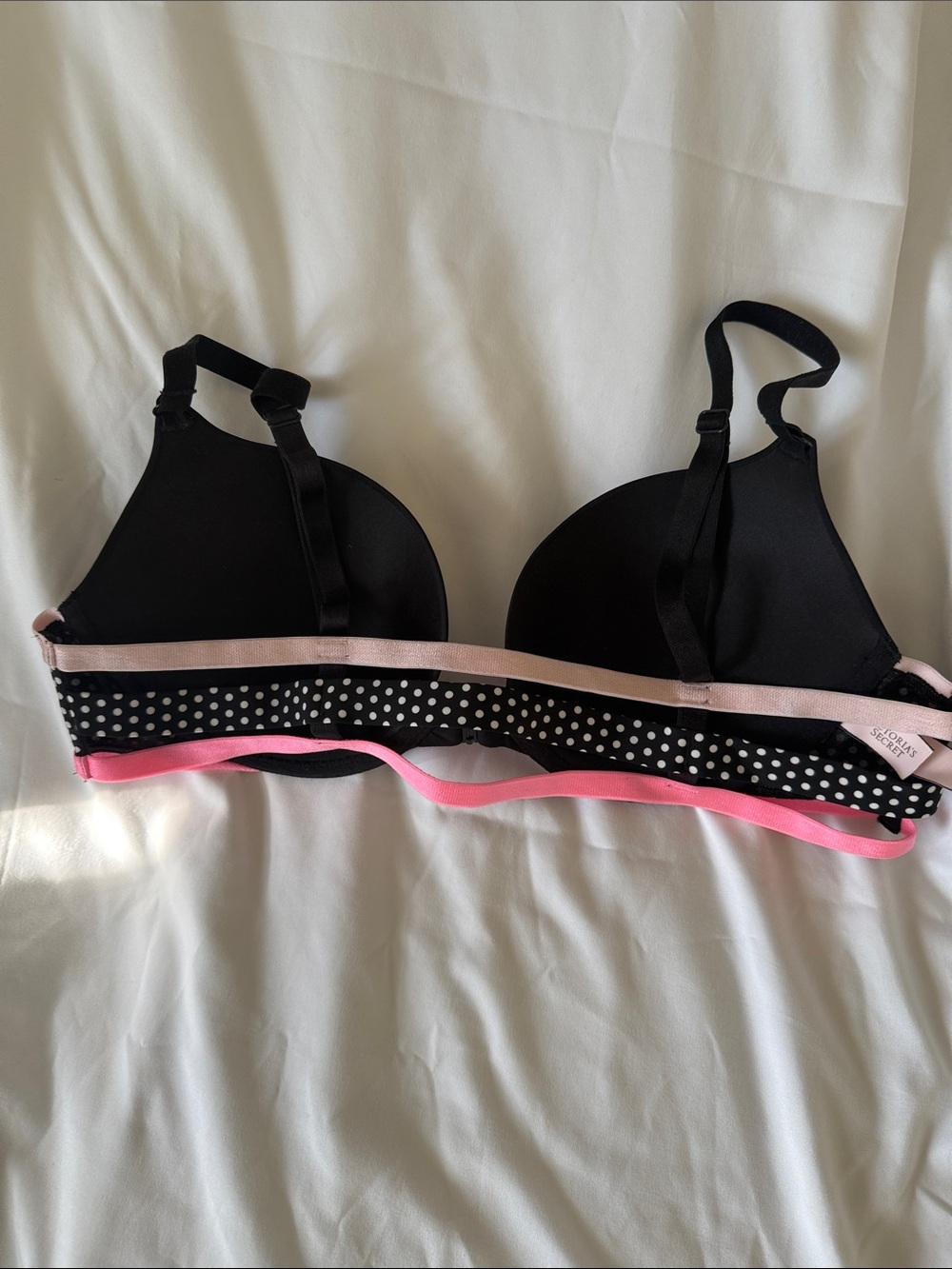 Victoria's Secret Black Bra with Pink Trim and Polka Dot Band - Picture 2 of 4
